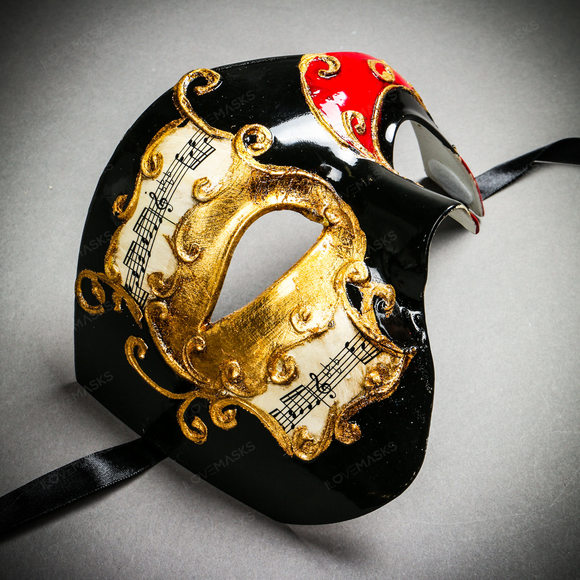 Phantom Of Opera Musical Masquerade Venetian Men Full Mask - Black Red - Picture 4 of 10